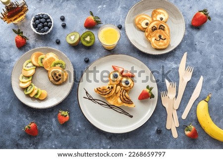 Keto diet pancakes in the shape of different critters for kids.