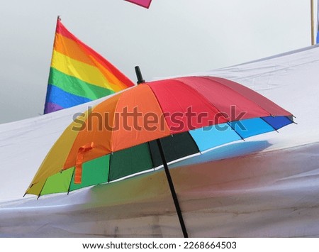 Rainbow colour umbrella for sale at  Mardi Gras Fair Day. WorldPride