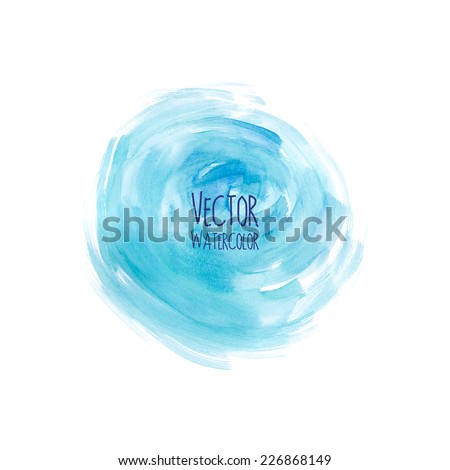 Watercolor light blue circular stain. Vector element for poster, card, banner design.