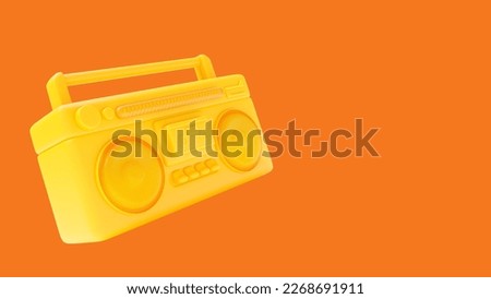Yellow antique cassette player right view. Designed in minimal concept.  Orange background and clipping path. 3D Render.