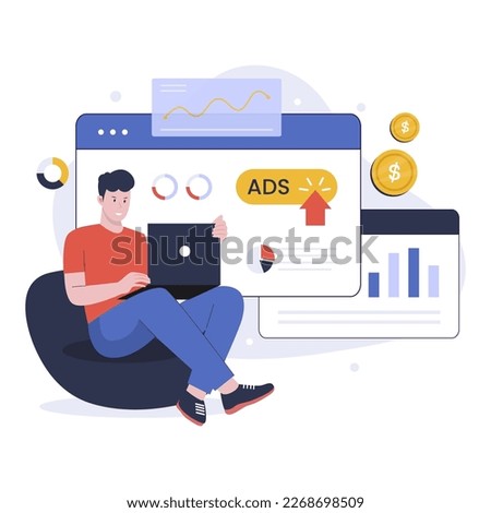 Flat design of pay per click marketing strategy. Illustration for websites, landing pages, mobile apps, posters and banners. Trendy flat vector illustration Royalty-Free Stock Photo #2268698509