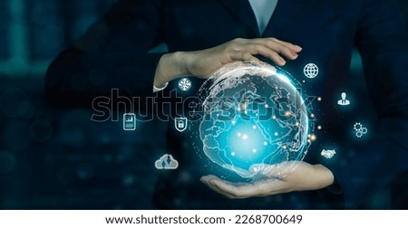 Hands holding and touch virtual Global Internet connection metaverse, Business internet connection and digital marketing application technology, Digital link technology, global big data.
