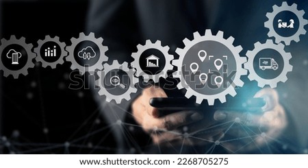  AI in logistics and supply chain management concept. More accurate, reliable, and cost-effective. Planning with real-time visibility and control over a fully optimized supply chain. Digital twin tech Royalty-Free Stock Photo #2268705275