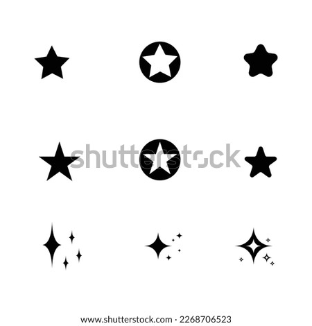 Set of new style black vector star isolated on white. Vector symbols star isolated on white background. Star icons. Twinkling stars. Sparkles, shining. 