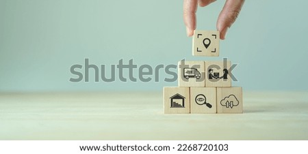 Logistic management  concept. The complex process of planning, organizing and controlling resources to meet the needs of customers. The efficient flow and storage of goods, services. Royalty-Free Stock Photo #2268720103