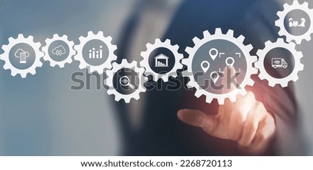 Logistic management  concept. The complex process of planning, organizing and controlling resources to meet the needs of customers. The efficient flow and storage of goods, services. Royalty-Free Stock Photo #2268720113