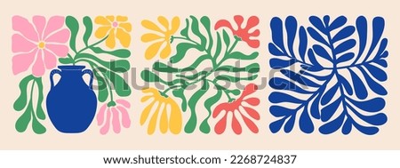 Groovy abstract organic plant shapes art set. Matisse floral posters in trendy retro 60s 70s style. Royalty-Free Stock Photo #2268724837