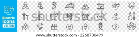 Electricity set of icons. Vector icons in flat linear. Royalty-Free Stock Photo #2268730499