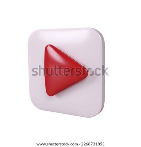 3D icon render social media red play video on white background with clipping path. Button for start multimedia player concept of video online, audio playback multimedia player illustration.