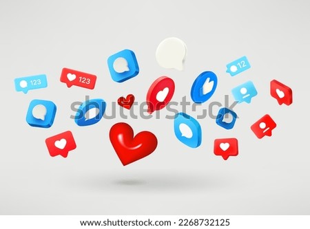 Social media icons flying on white background. 3d vector illustration Royalty-Free Stock Photo #2268732125