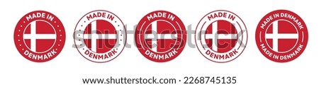 Set of Made in t label icons. Made in Denmark logo symbol. Denmark-made badge. Denmark flag. suitable for products of Denmark. vector illustration Royalty-Free Stock Photo #2268745135