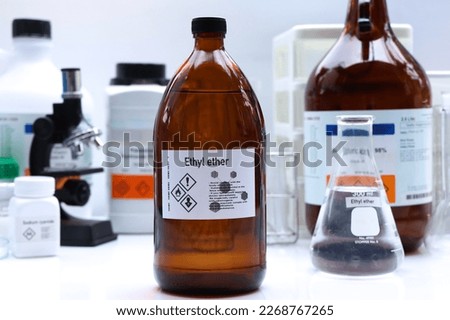 Ethyl ether in glass, chemical in the laboratory and industry, dangerous Chemical or raw materials for production Royalty-Free Stock Photo #2268767265