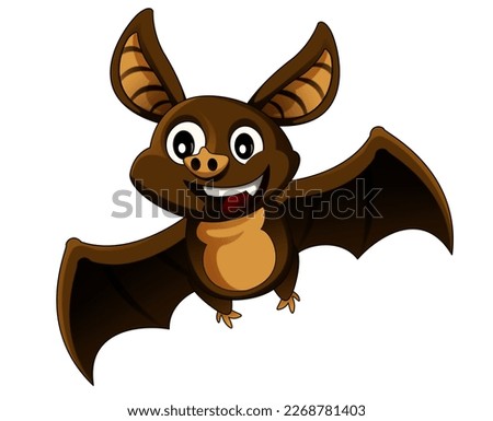 cartoon scene with happy bat animal on white background illustration