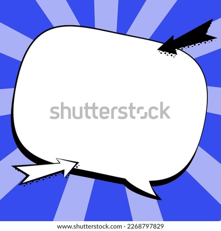 Comic Blank Speech Bubble With Copy Space And Colorful Doodles. Design Of Empty Template In Explosion Framework Representing Social Media Messaging And Connecting.