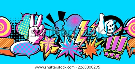 Seamless pattern with comic speech bubbles signs and symbols. Cartoon pop art creative image. Royalty-Free Stock Photo #2268800295