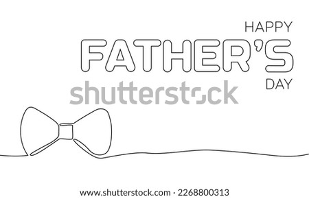 Happy Father's Day line art banner. Bow tie one continuous line or outline illustration. Vector