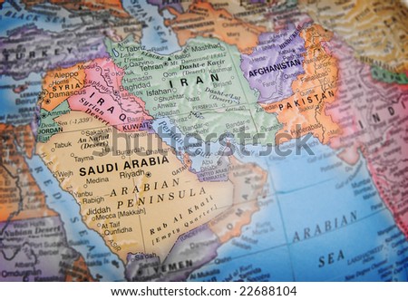 World globe focusing on Iraq, Saudi Arabia, Iran Royalty-Free Stock Photo #22688104
