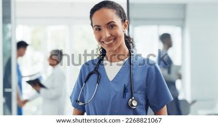 African American Women, face and doctor smile for healthcare, vision or career ambition and advice at the hospital. Portrait of happy and confident Japanese medical expert smiling, phd or medicare at