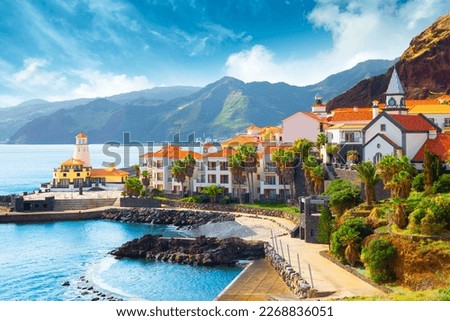 View of the small village of Canical and Marina da Quinta Grande, near Ponta de Sao Lourenco. Madeira Island, Portugal Royalty-Free Stock Photo #2268836051