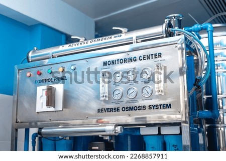 Gauges of the monitoring center of a reverse osmosis water refilling station. Royalty-Free Stock Photo #2268857911