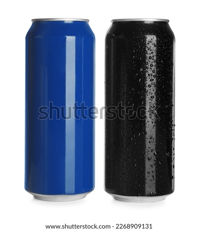 Aluminum cans with drinks on white background Royalty-Free Stock Photo #2268909131