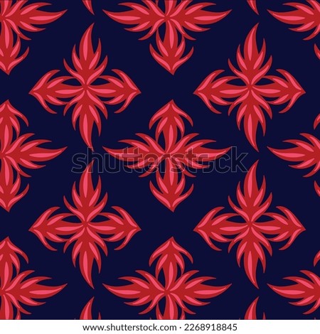 Seamless vector pattern with red abstract leaves. Navy background pattern design. Ornament design for decoration, fashion, textile design.