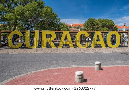 Curacao sign, on the Dutch island of Curacao, in the southern Caribbean