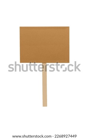 blank banner mock up on wood stick isolated. Empty board plank with space for shouting text rule or protest word.Protesters people on picket strike.