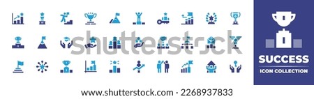 Success icon collection. Duotone color. Vector illustration. Containing rating, award, stairs, success, achievement, winner, key, progress, challenge, goal, star, podium, target, trophy, ratings. Royalty-Free Stock Photo #2268937833