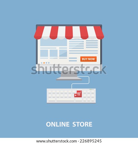 flat design shopping concept,buying online and e-commerce poster,online shop and shopping elements,online store,payment online.Concept for web banners and printed materials.