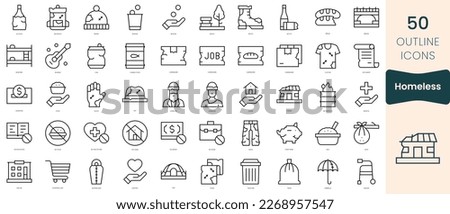 Set of homeless icons. Thin linear style icons Pack. Vector Illustration Royalty-Free Stock Photo #2268957547