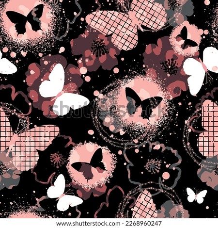 Seamless  pattern with butterflies. Paints paint, hand drawn butterflies. Pattern for textiles, children's clothes, wrapping busakgi .. Girlish background