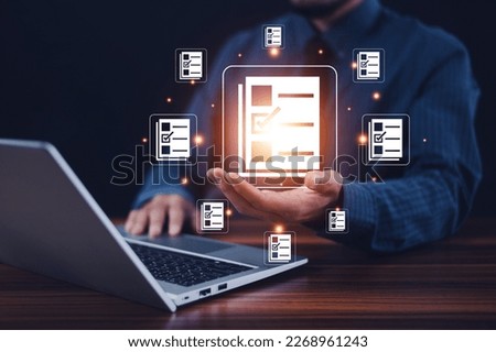 Documents management information system concept, Businessman using visual screen internet for Documents management information system and ERP program data directory in company, ERP document management