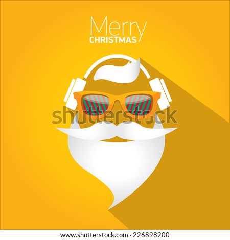 Merry Christmas hipster poster for party or greeting card on orange background. Vector illustration