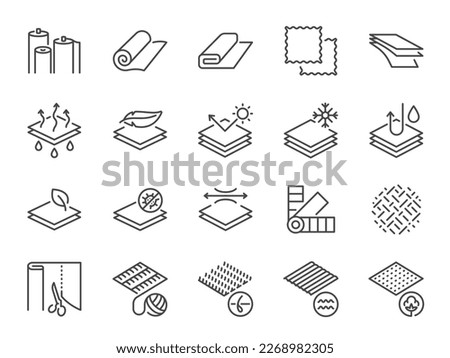 Fabric icon set. It included icons such as textile, wool, fur, corduroy, cotton, and more. Royalty-Free Stock Photo #2268982305