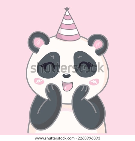 Birthday panda with gift box and balloon. Panda in pink