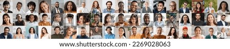 Positive multicultural people men and women different ages, children, teenagers smiling at camera, set of closeup outdoors and indoors photos, collage, banner for diversity concept