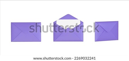  3D Vector Illustrations     Set of purple mail envelope icon. Folded and unfolded envelope mockup. Mail and e-mail. Email message vector illustration on white isolated background Royalty-Free Stock Photo #2269032241