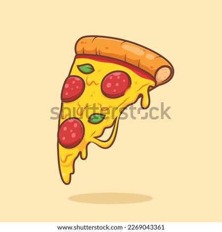simple melting cheese on slice of pizza design kawaii illustration