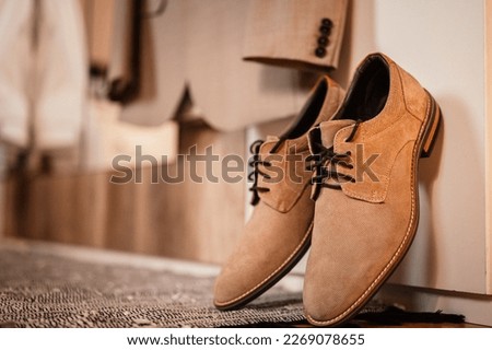 Groom shoes on wedding and shirt. Wedding. Details