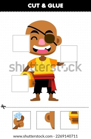 Education game for children cut and glue cut parts of cute cartoon bald character and glue them printable pirate worksheet