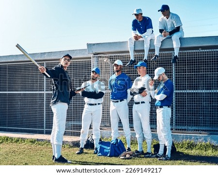 Coaching, sports and teamwork with baseball player on field for training, learning and discussion. Solidarity, support and listening with group of people and practice for competition, pitch and goals