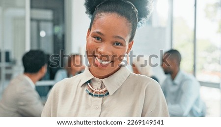 Portrait, business and black woman writing in book, diary or company agenda. Happy female secretary, notebook and journal in office for schedule, information and planner for organised notes in agency