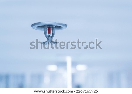 Fire fighting equipment, sprinkler on white ceiling background.Automatic head fire sprinkler extinguisher selected focus on sprinkler.Fire fighter safety concept. Royalty-Free Stock Photo #2269165925