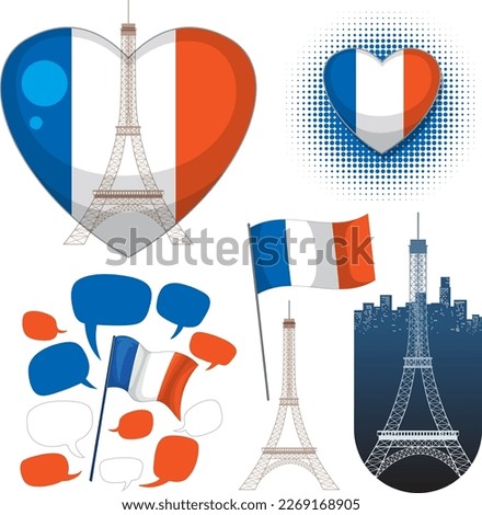 France icons set with speech bubbles illustration