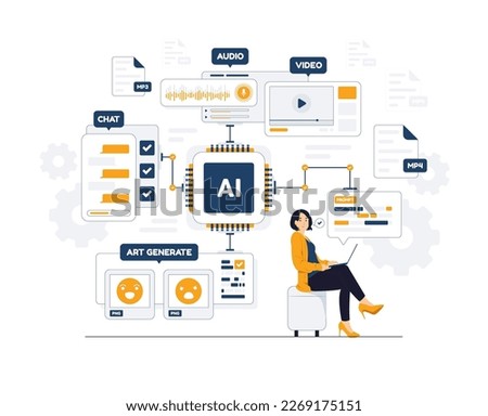 Artificial intelligence created generate art with prompt, AI servers and robots technology with neural network thinks. a digital brain is learning to process big data concept illustration Royalty-Free Stock Photo #2269175151