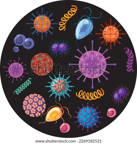 Bacterial microorganism in circle illustration