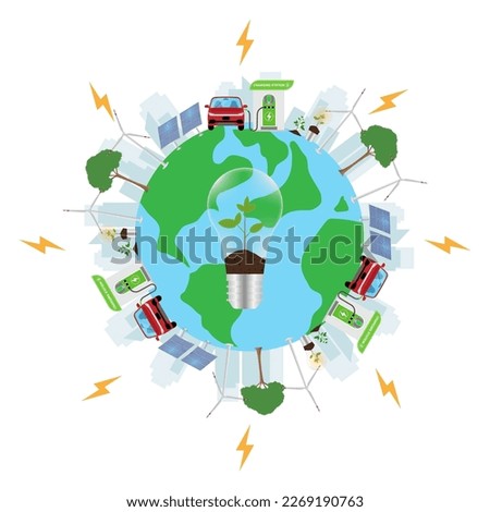 Eco Energy saving. Save Energy. Green Energy. Green City. Green World. Green Park. Save World. Environmentally friendly City. Sustainable energy for Environment. Vector Illustration.