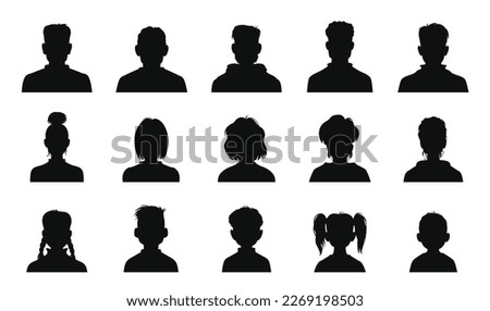Avatar silhouettes, children, human and senior profiles, vector head portrait icons. Person avatar silhouettes of woman, man, girl and boy for faceless photo of user profile or social net picture