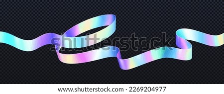 Holographic ribbon swirl wave line isolated vector on transparent background. Iridescent neon foil hologram shape with gradient. Dynamic pink, blue and purple pastel trendy splash curve.